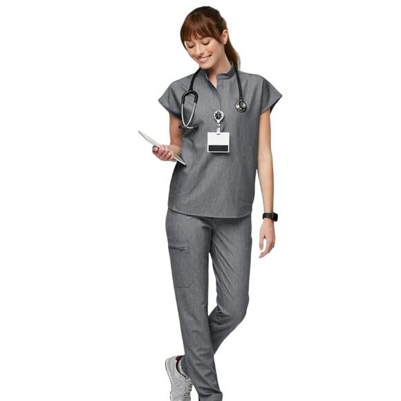 FIGS Women XXL Rafaela Oversized Scrub Top Graphite Grey V-Neck Collared Neck - Picture 17 of 17